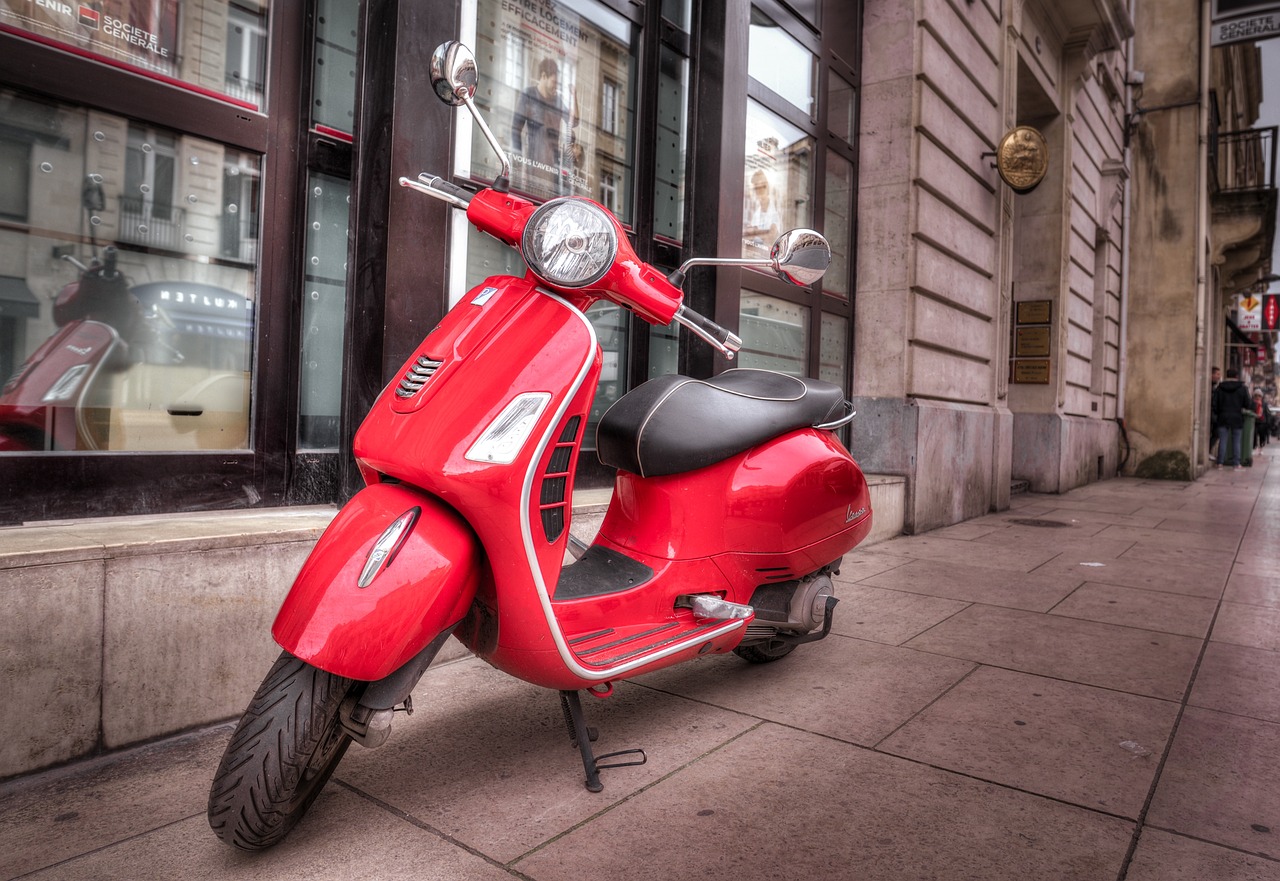 red, scooter, parked