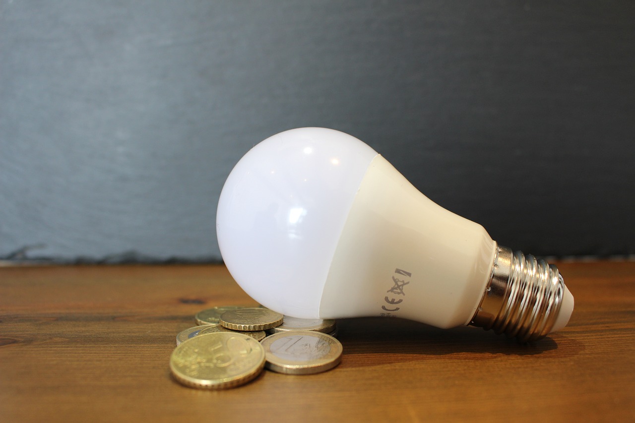 light bulb, coins, energy saving